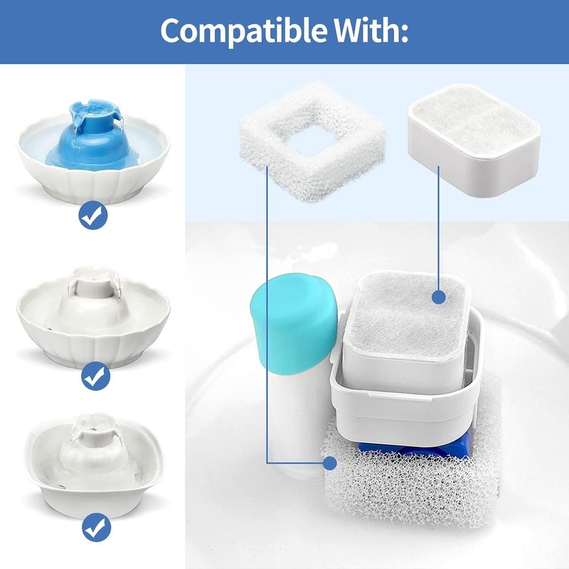 VinDox 20 Pack Ceramic Cat Water Fountain Replacement Filters - 16 Pet Fountain and 4 Foam Filters for Tritone/Fiumi Ceramic Pet Lotus Drinking Fountain - Image 2